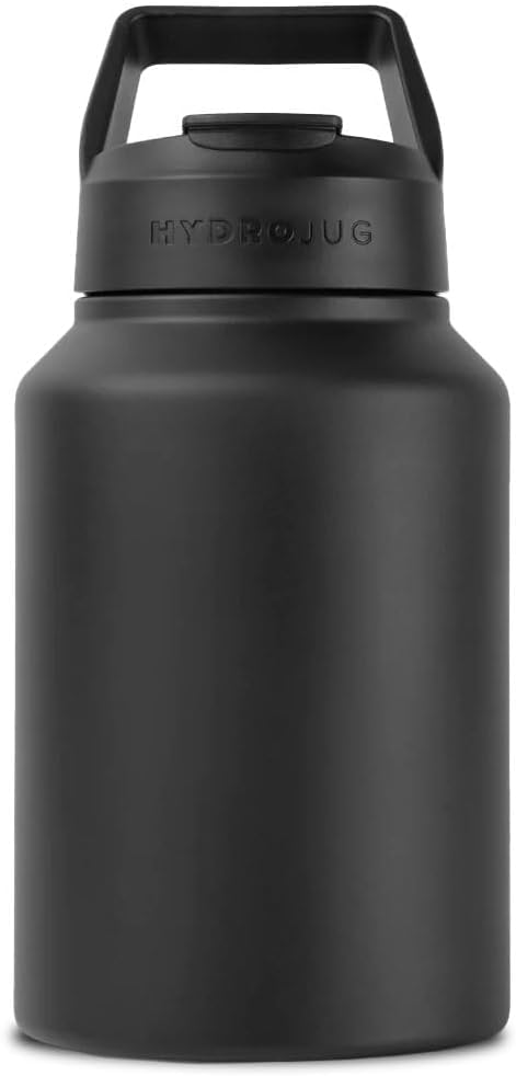HydroJug Sport - Stainless Steel Tumbler with Straw, Vacuum Insulated, 64oz Leakproof Water Bottle, Ergonomic Design, Reusable, Dishwasher Safe, Rubber Base, Durable for Gym or Outdoors, Black