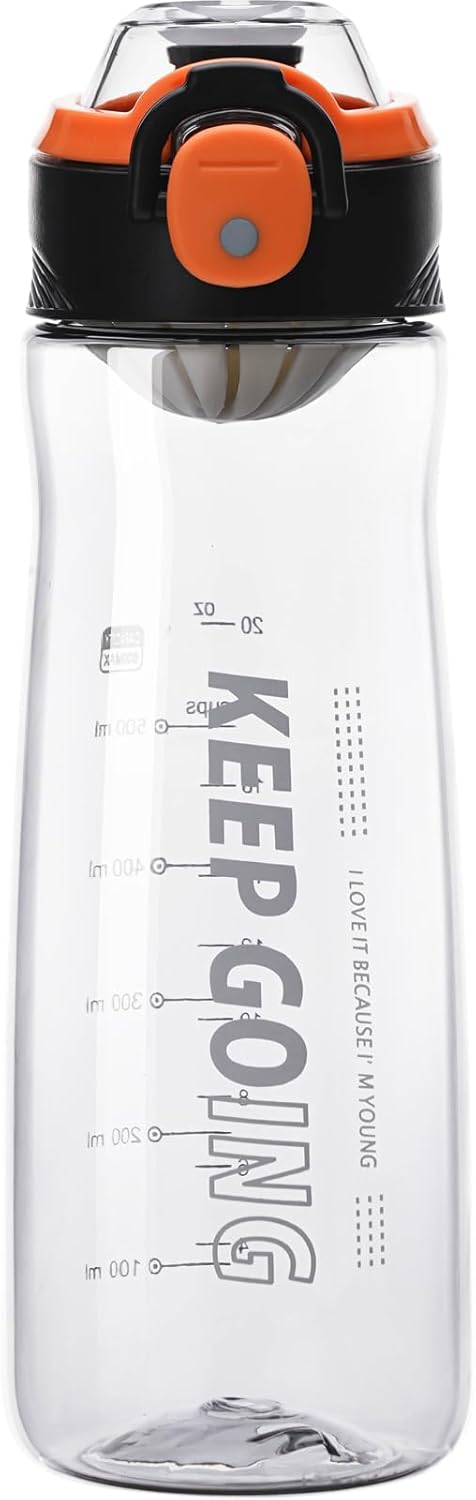 27OZ Reusable Plastic Water Bottle, Clear with Measurements, Sports Bottle for Running, Gym, Hiking, Black