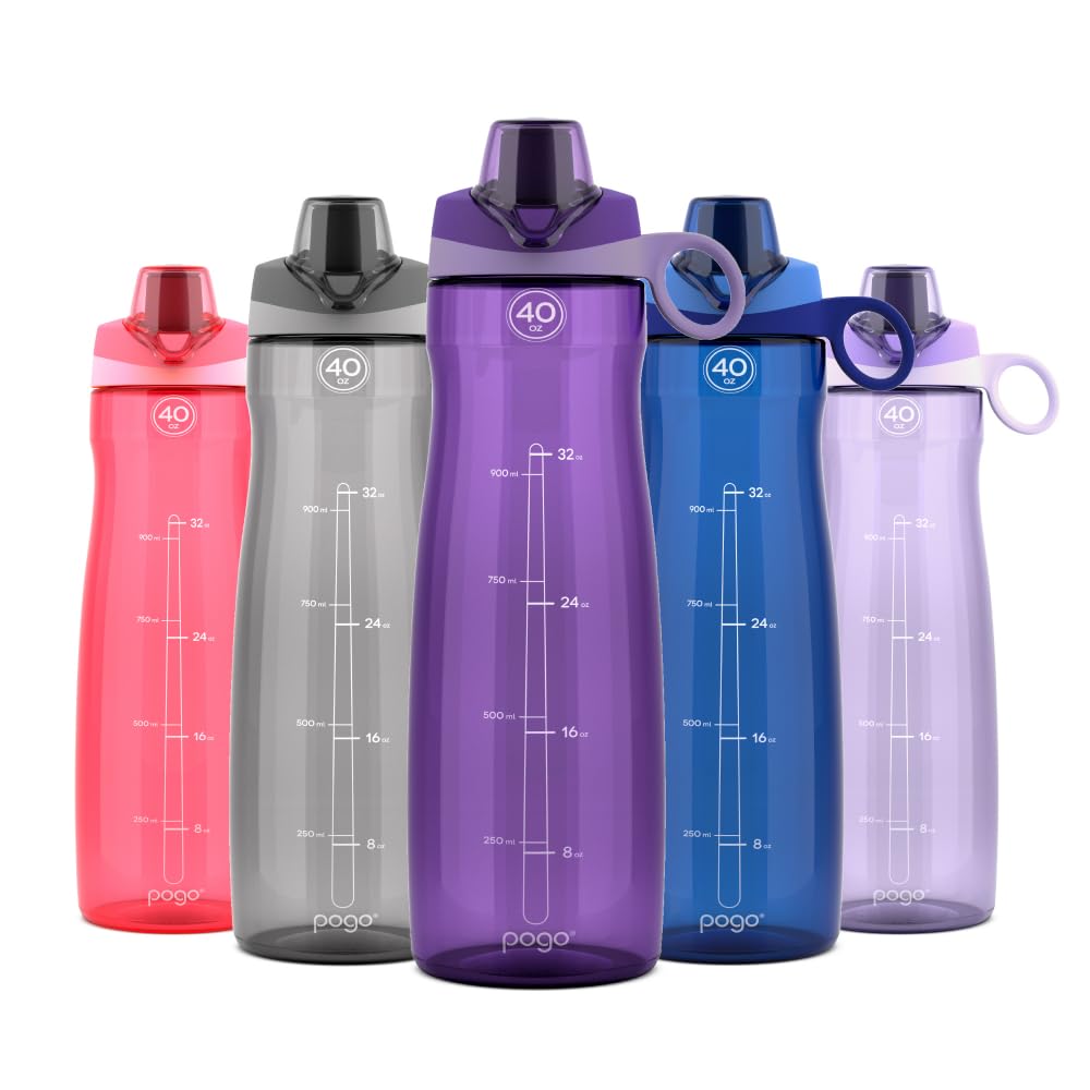 Pogo BPA-Free Tritan Plastic Water Bottle with Chug Lid, 32 Oz, Grey