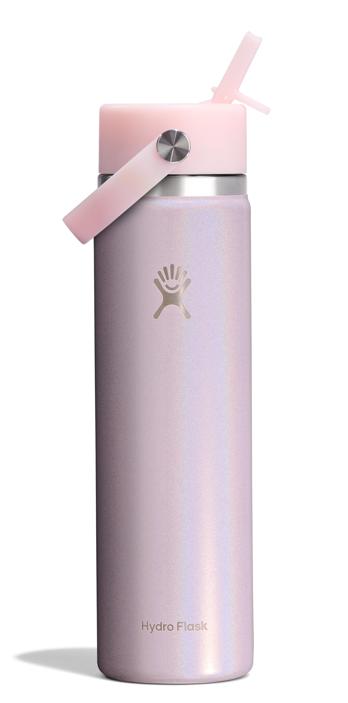 Hydro Flask Water Bottle - Insulated Stainless Steel - Wide Mouth Flex Straw Lid, Non-Spill, Leakproof and Refillable in 32 Oz Glimmer Pink
