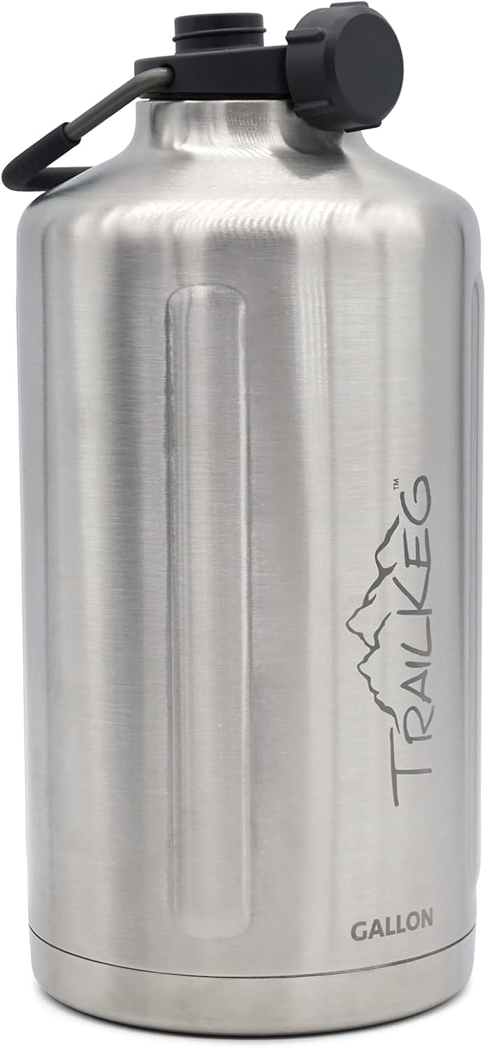 TrailKeg Sports Water Bottle, 128 oz, One Gallon, Vacuum Insulated Stainless Steel, Double Walled, Hot for 12 Hours, Cold for 48 Hours, Wide Mouth Metal Jug