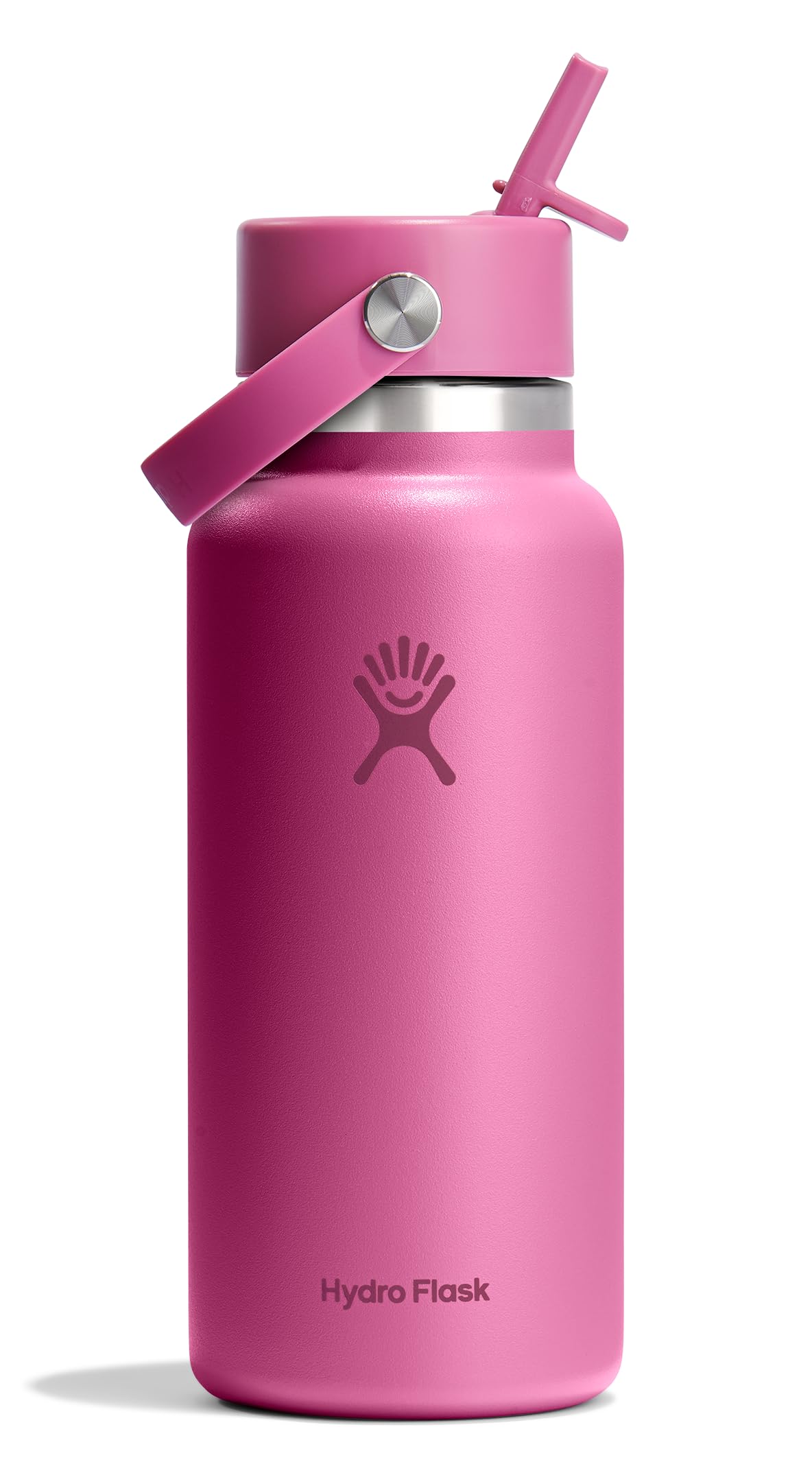 Hydro Flask Water Bottle - Insulated Stainless Steel - Wide Mouth Flex Straw Lid, Non-Spill, Leakproof and Refillable in 32 Oz Glimmer Pink