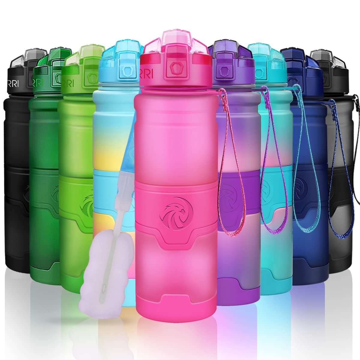 ZORRI Sports Water Bottle, 400/500/700ml/1L, BPA Free Leak Proof Tritan Lightweight Bottles for Outdoors,Camping,Cycling,Fitness,Gym,Yoga- Kids/Adults Drink Bottles with Filter, Lockable Pop Open Lid