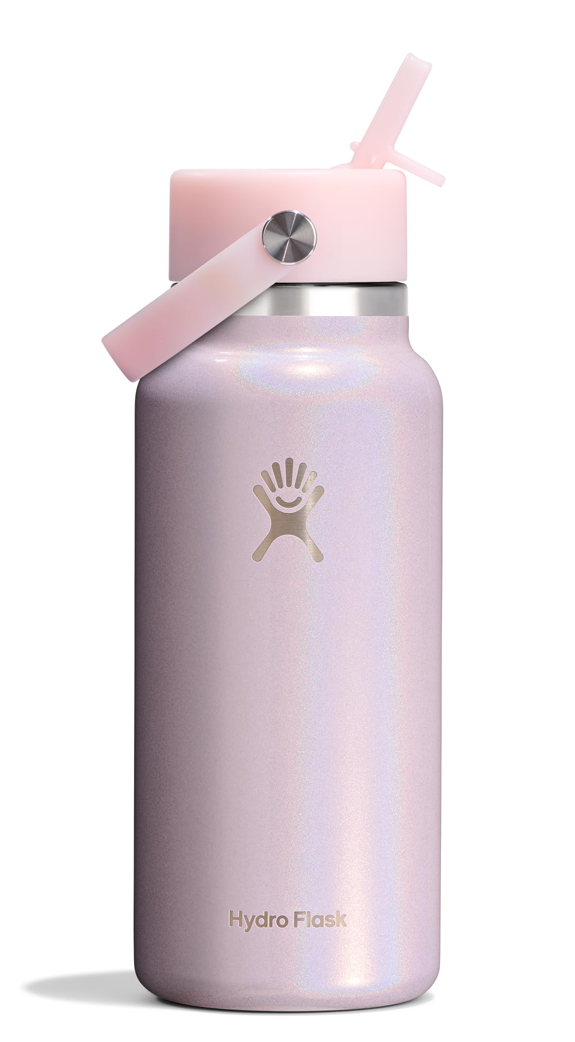 Hydro Flask Water Bottle - Insulated Stainless Steel - Wide Mouth Flex Straw Lid, Non-Spill, Leakproof and Refillable in 32 Oz Glimmer Pink