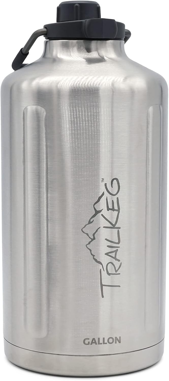 TrailKeg Sports Water Bottle, 128 oz, One Gallon, Vacuum Insulated Stainless Steel, Double Walled, Hot for 12 Hours, Cold for 48 Hours, Wide Mouth Metal Jug