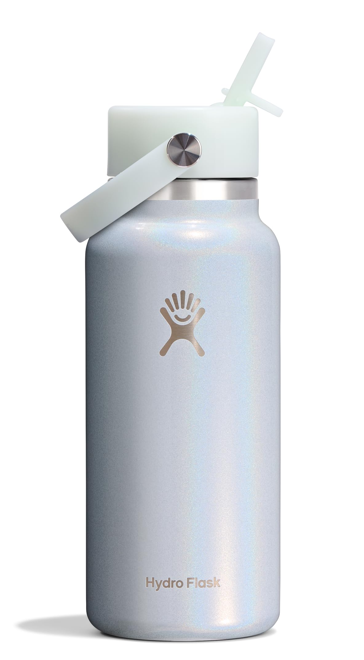 Hydro Flask Water Bottle - Insulated Stainless Steel - Wide Mouth Flex Straw Lid, Non-Spill, Leakproof and Refillable in 32 Oz Glimmer Pink