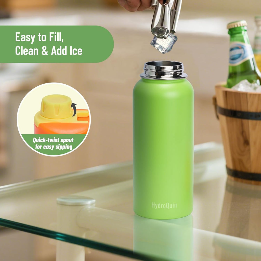 32oz Water Bottle with Comfort Grip Handle, Gym Water Bottle, Insulated Steel Water Bottle with Wide Mouth, No Straw