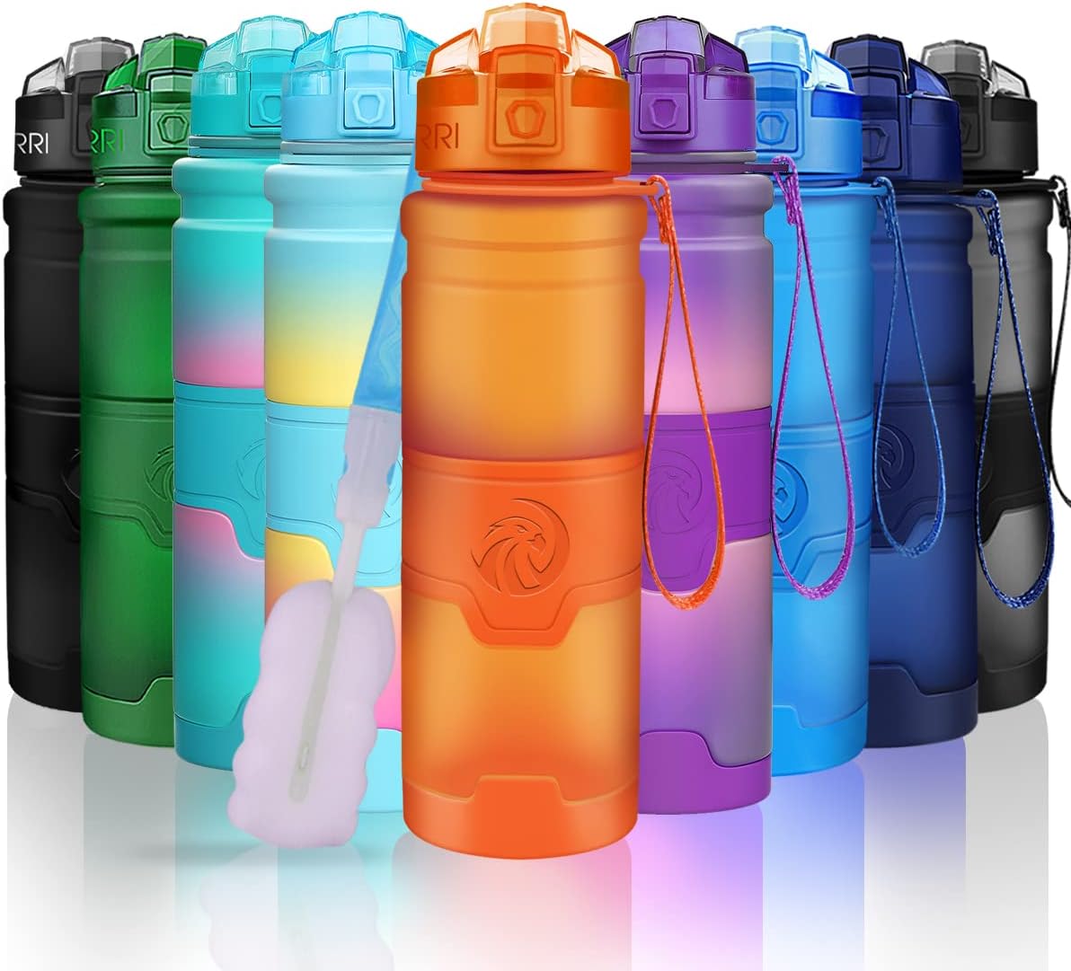 ZORRI Sports Water Bottle, 400/500/700ml/1L, BPA Free Leak Proof Tritan Lightweight Bottles for Outdoors,Camping,Cycling,Fitness,Gym,Yoga- Kids/Adults Drink Bottles with Filter, Lockable Pop Open Lid