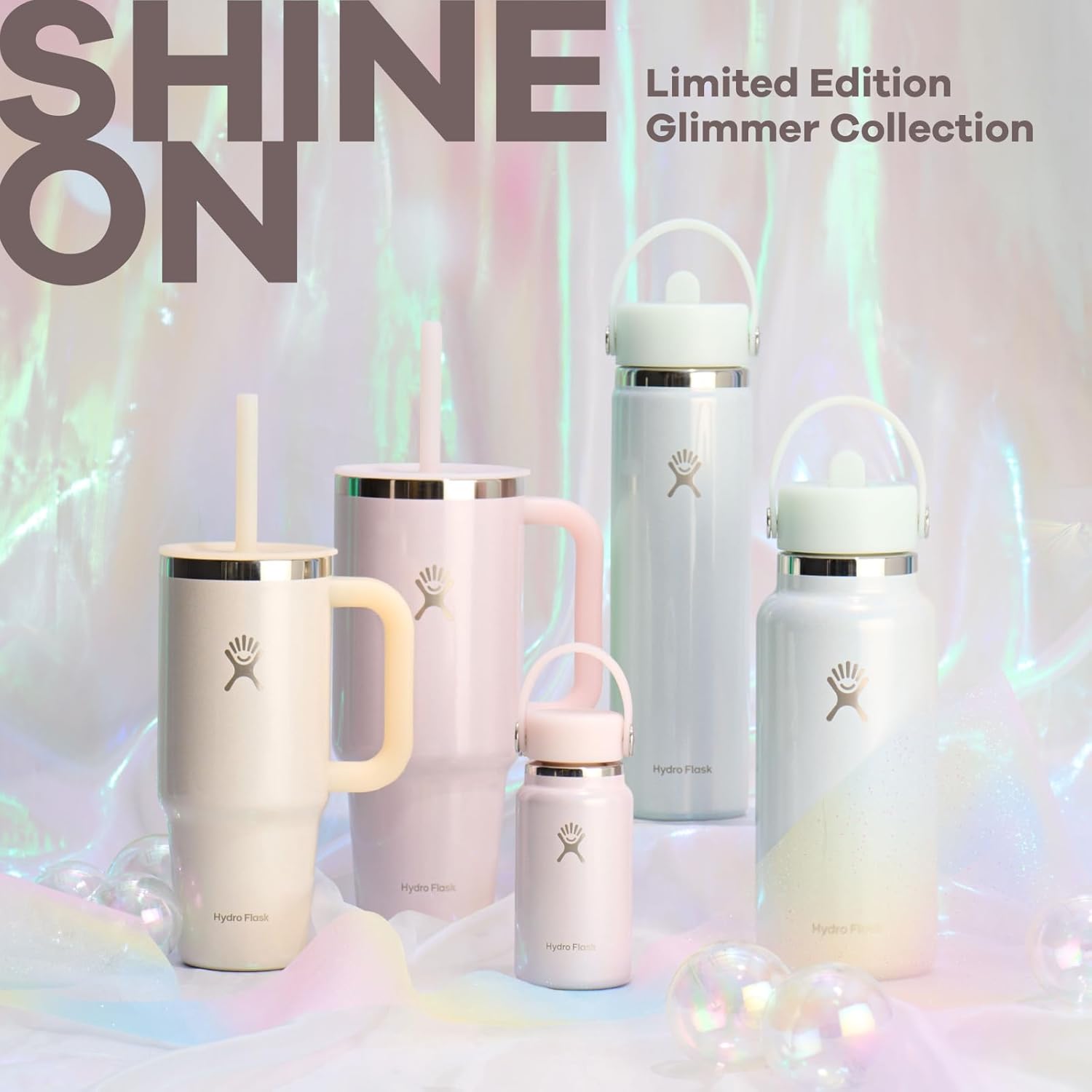 Hydro Flask Water Bottle - Insulated Stainless Steel - Wide Mouth Flex Straw Lid, Non-Spill, Leakproof and Refillable in 32 Oz Glimmer Pink