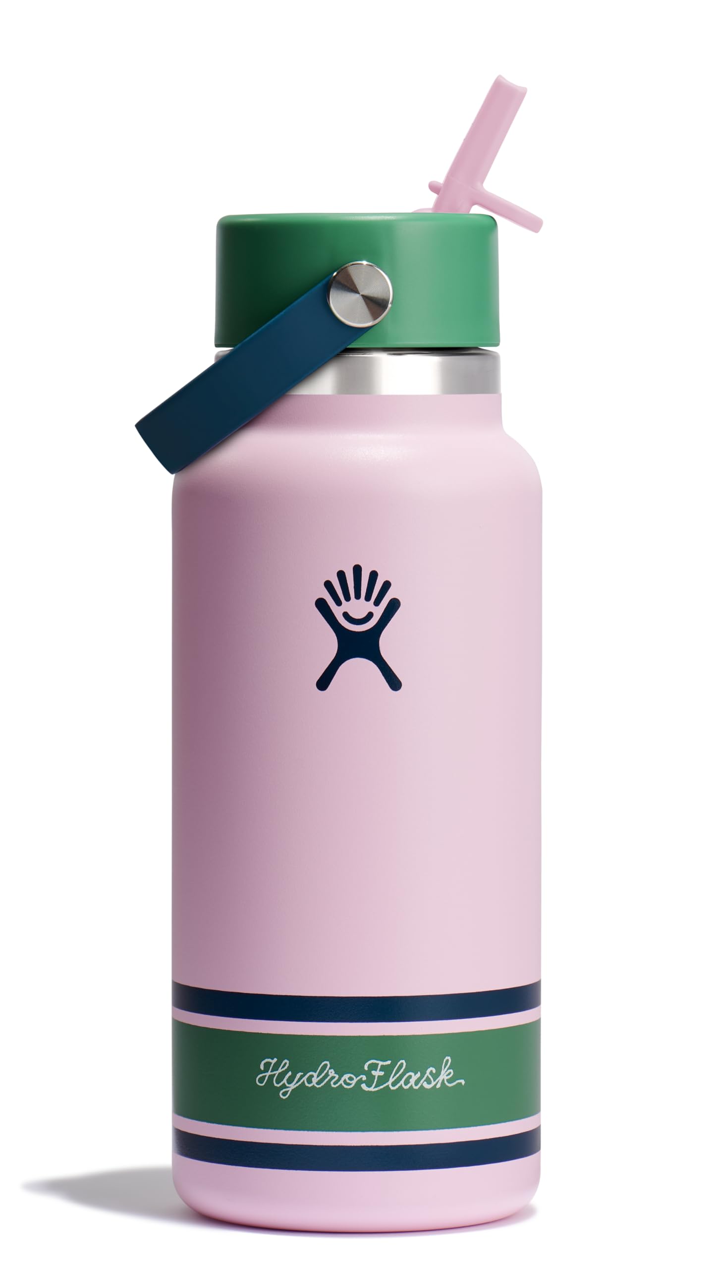 Hydro Flask Water Bottle - Insulated Stainless Steel - Wide Mouth Flex Straw Lid, Non-Spill, Leakproof and Refillable in 32 Oz Glimmer Pink
