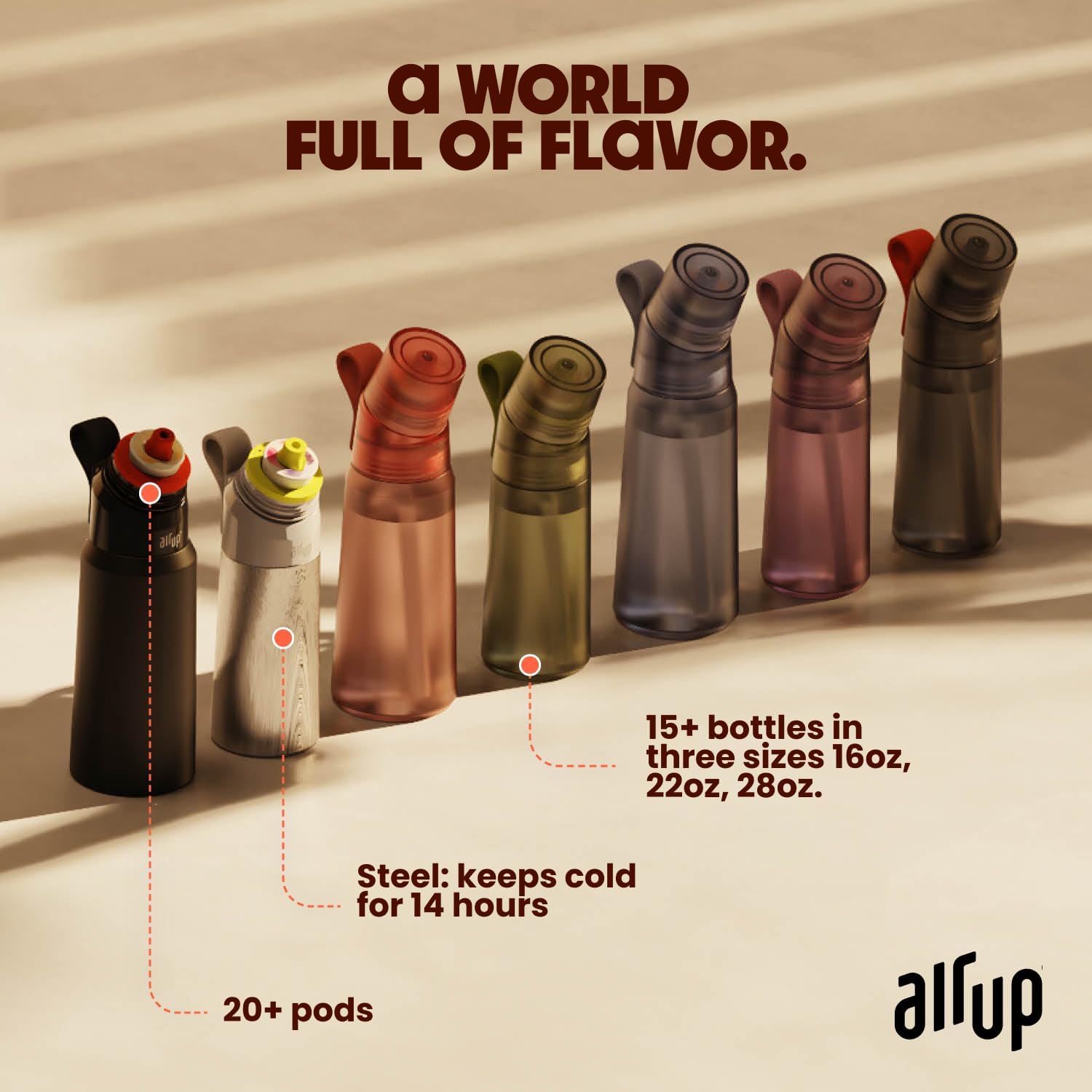 air up® water bottle (21oz) Twist starter set | sugar-free flavoring | dishwasher-safe, BPA-free (Electric Orange)