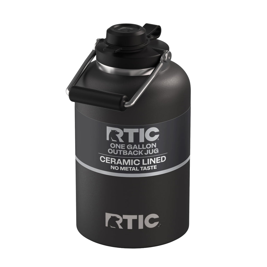 RTIC 1 Gallon Outback Jug, Stainless Steel, Ceramic Lined Insulated Water Bottle with Lid and Handle, BPA-Free, Double Wall Vacuum Insulation, Graphite