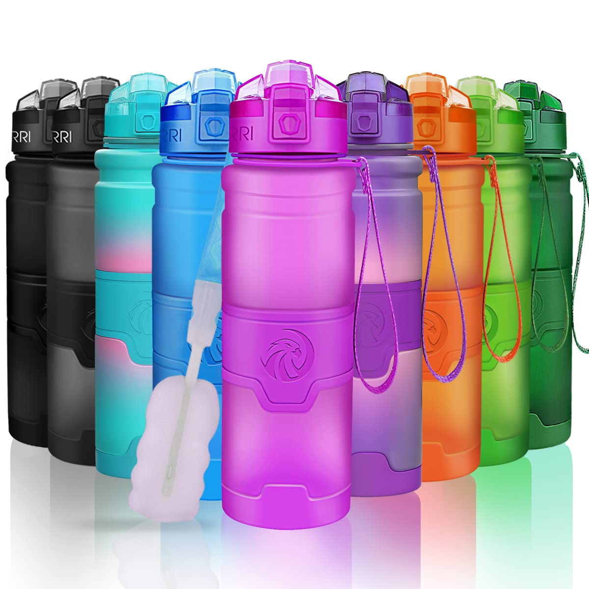 ZORRI Sports Water Bottle, 400/500/700ml/1L, BPA Free Leak Proof Tritan Lightweight Bottles for Outdoors,Camping,Cycling,Fitness,Gym,Yoga- Kids/Adults Drink Bottles with Filter, Lockable Pop Open Lid