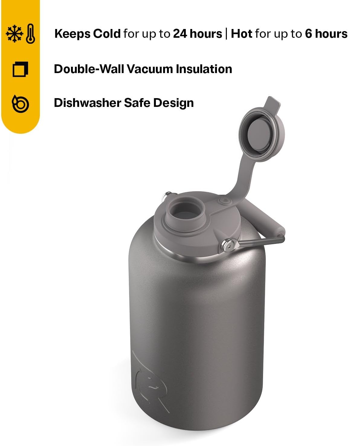 RTIC 1 Gallon Outback Jug, Stainless Steel, Ceramic Lined Insulated Water Bottle with Lid and Handle, BPA-Free, Double Wall Vacuum Insulation, Graphite