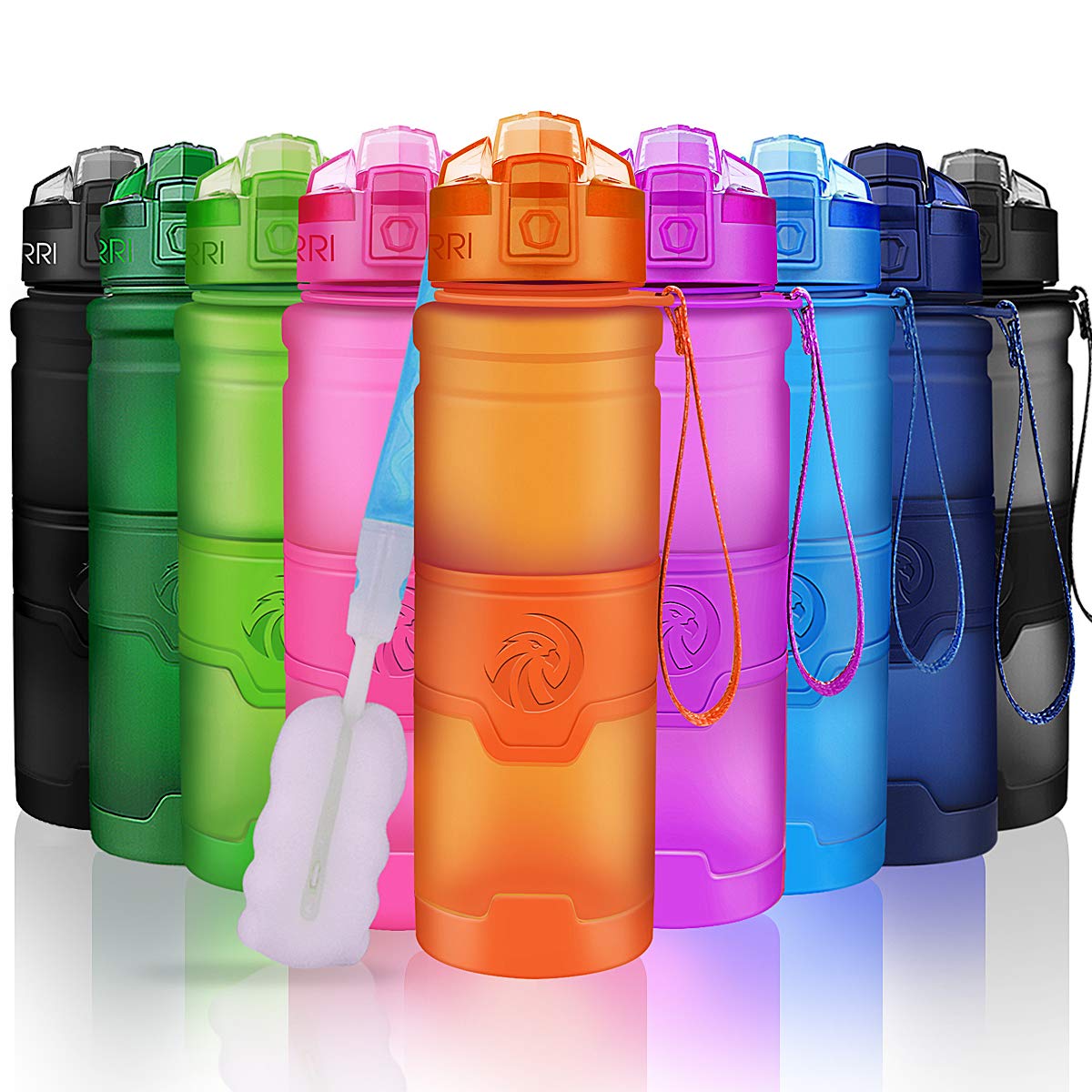 ZORRI Sports Water Bottle, 400/500/700ml/1L, BPA Free Leak Proof Tritan Lightweight Bottles for Outdoors,Camping,Cycling,Fitness,Gym,Yoga- Kids/Adults Drink Bottles with Filter, Lockable Pop Open Lid