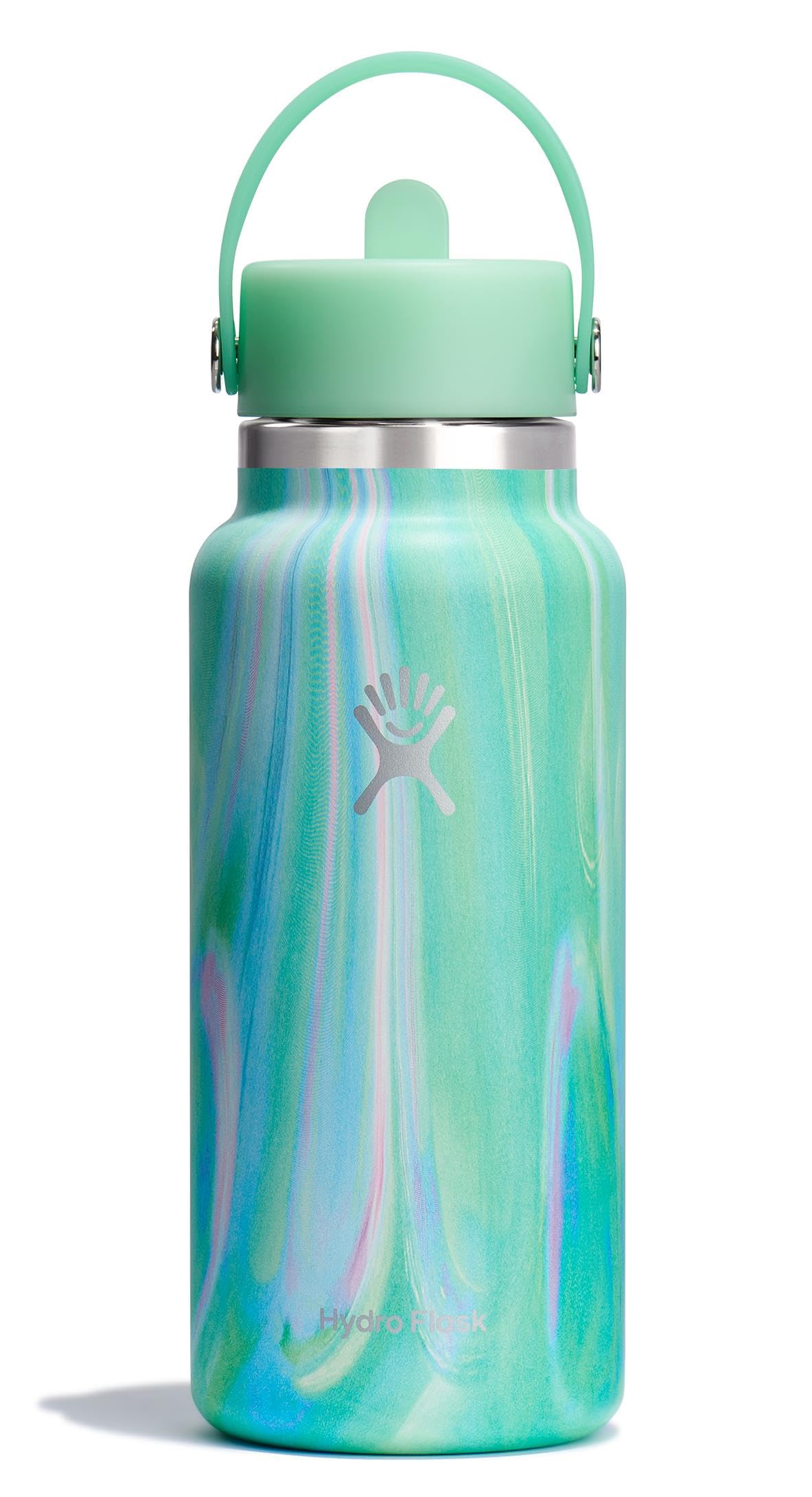 Hydro Flask Water Bottle - Insulated Stainless Steel - Wide Mouth Flex Straw Lid, Non-Spill, Leakproof and Refillable in 32 Oz Glimmer Pink