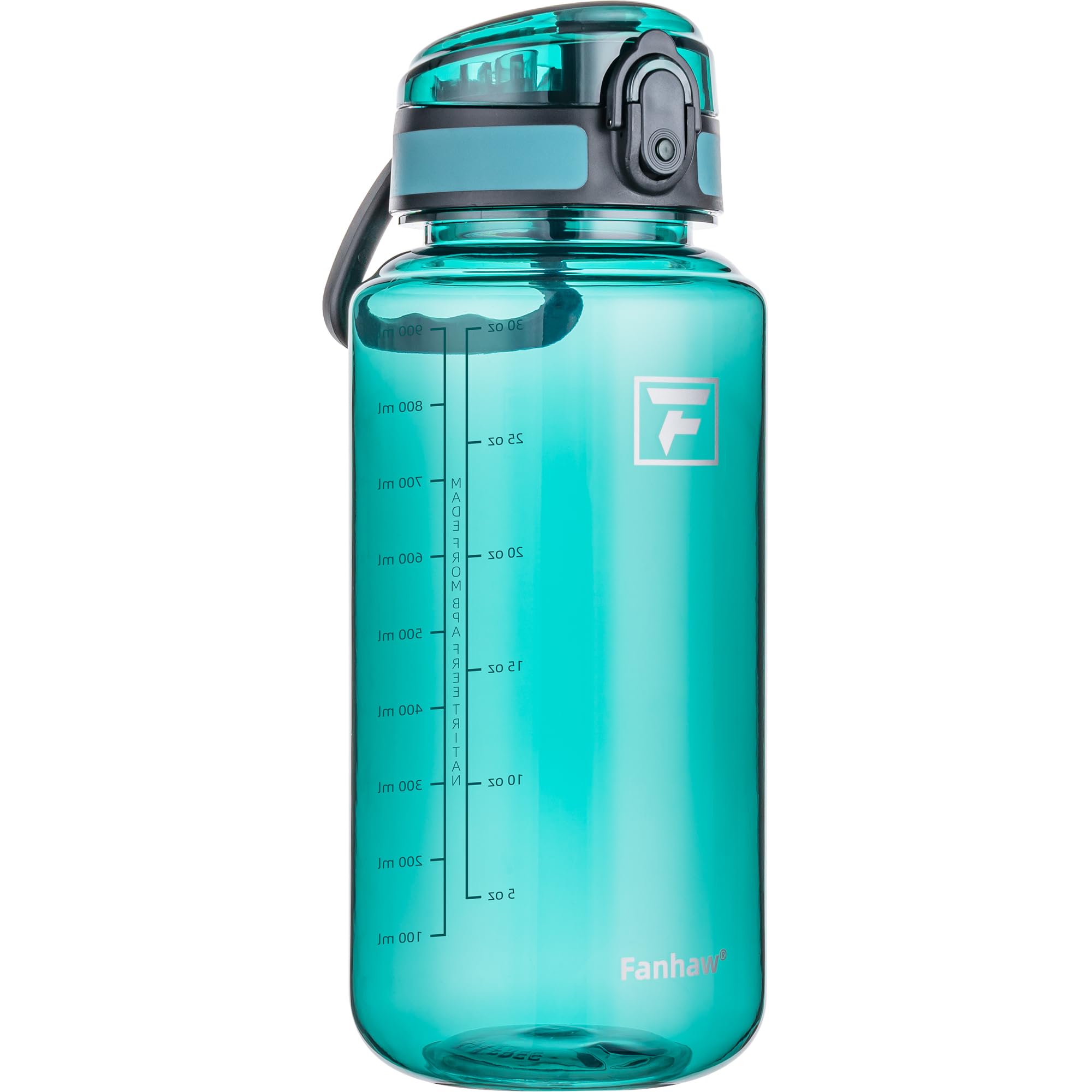 Fanhaw 32 Oz Clear Tritan Water Bottle, BPA-Free & Leak-Proof, Wide Mouth with Anti-dust Chug Lid, Reusable Plastic Bottle for Gym, Travel, School & Office (Clear&White)