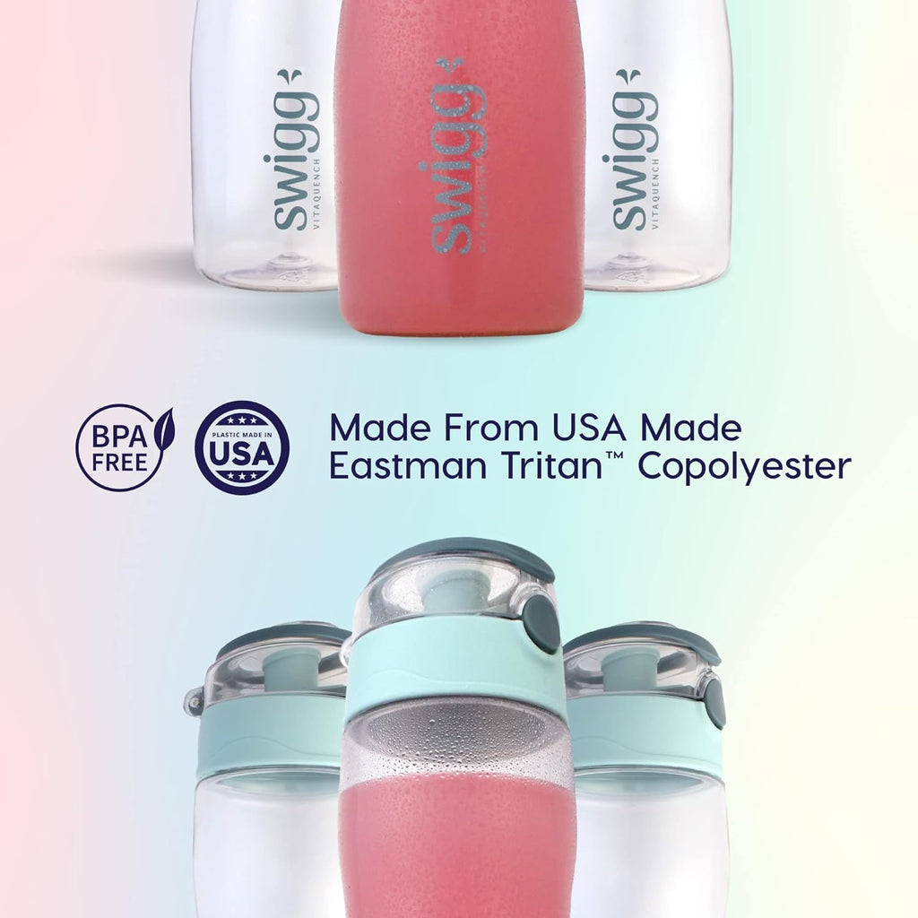 Swigg 1 BPA Free Sports Water Bottles for School Gym Bicycle Car - Leak Proof Sports Waterbottles - See Through Reusable Clear Water Bottle botella de agua Made of Tritan Plastic Refillable 20-24oz