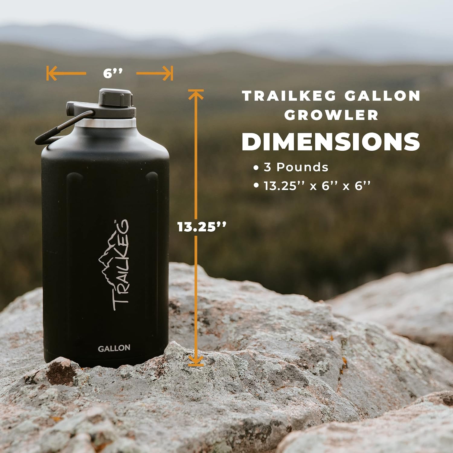 TrailKeg Sports Water Bottle, 128 oz, One Gallon, Vacuum Insulated Stainless Steel, Double Walled, Hot for 12 Hours, Cold for 48 Hours, Wide Mouth Metal Jug