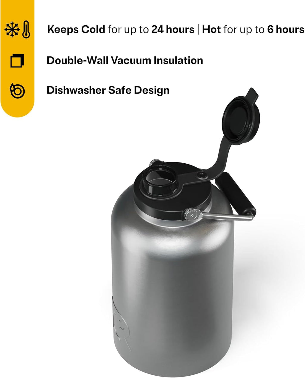 RTIC 1 Gallon Outback Jug, Stainless Steel, Ceramic Lined Insulated Water Bottle with Lid and Handle, BPA-Free, Double Wall Vacuum Insulation, Stainless