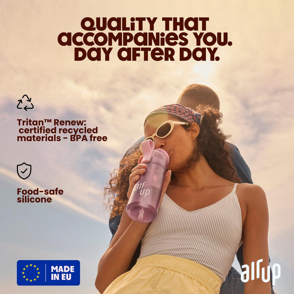 air up® water bottle (21oz) Twist Vibrant Green starter set with 5-Pod Variety Pack Flavor Fiesta, Orange Strap & Straw Brush | sugar-free flavoring | dishwasher-safe, BPA-free