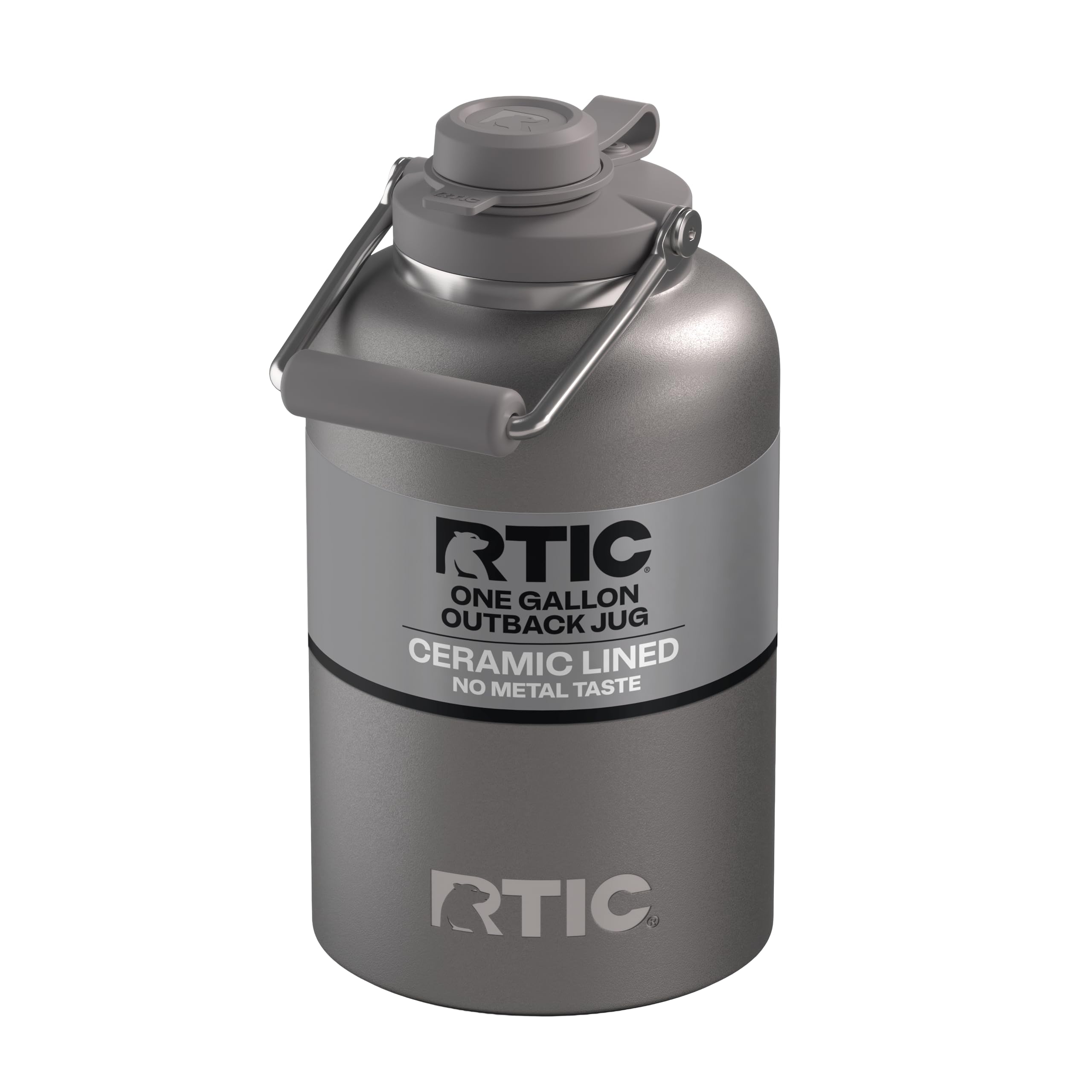 RTIC 1 Gallon Outback Jug, Stainless Steel, Ceramic Lined Insulated Water Bottle with Lid and Handle, BPA-Free, Double Wall Vacuum Insulation, Graphite