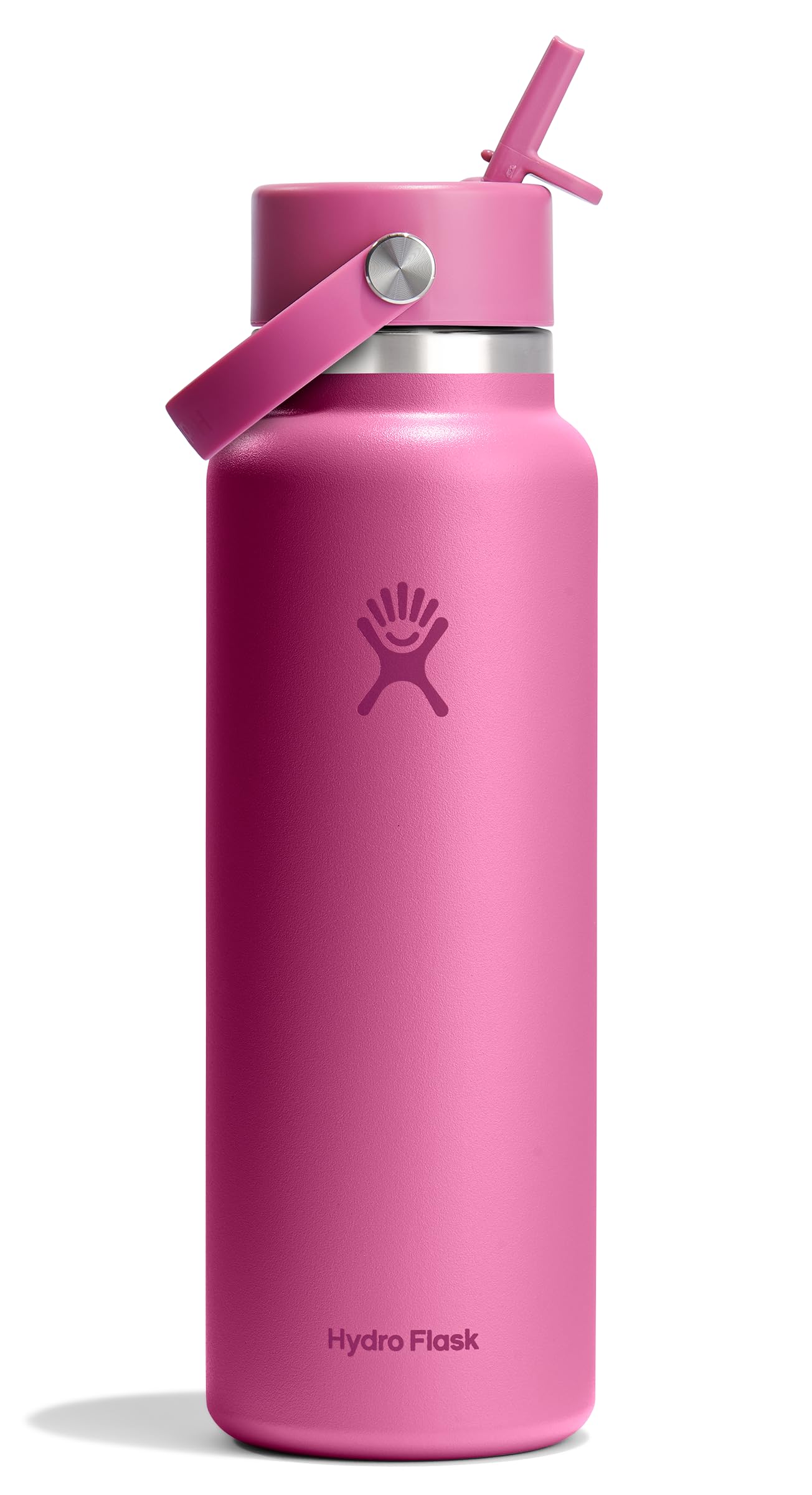 Hydro Flask Water Bottle - Insulated Stainless Steel - Wide Mouth Flex Straw Lid, Non-Spill, Leakproof and Refillable in 32 Oz Glimmer Pink