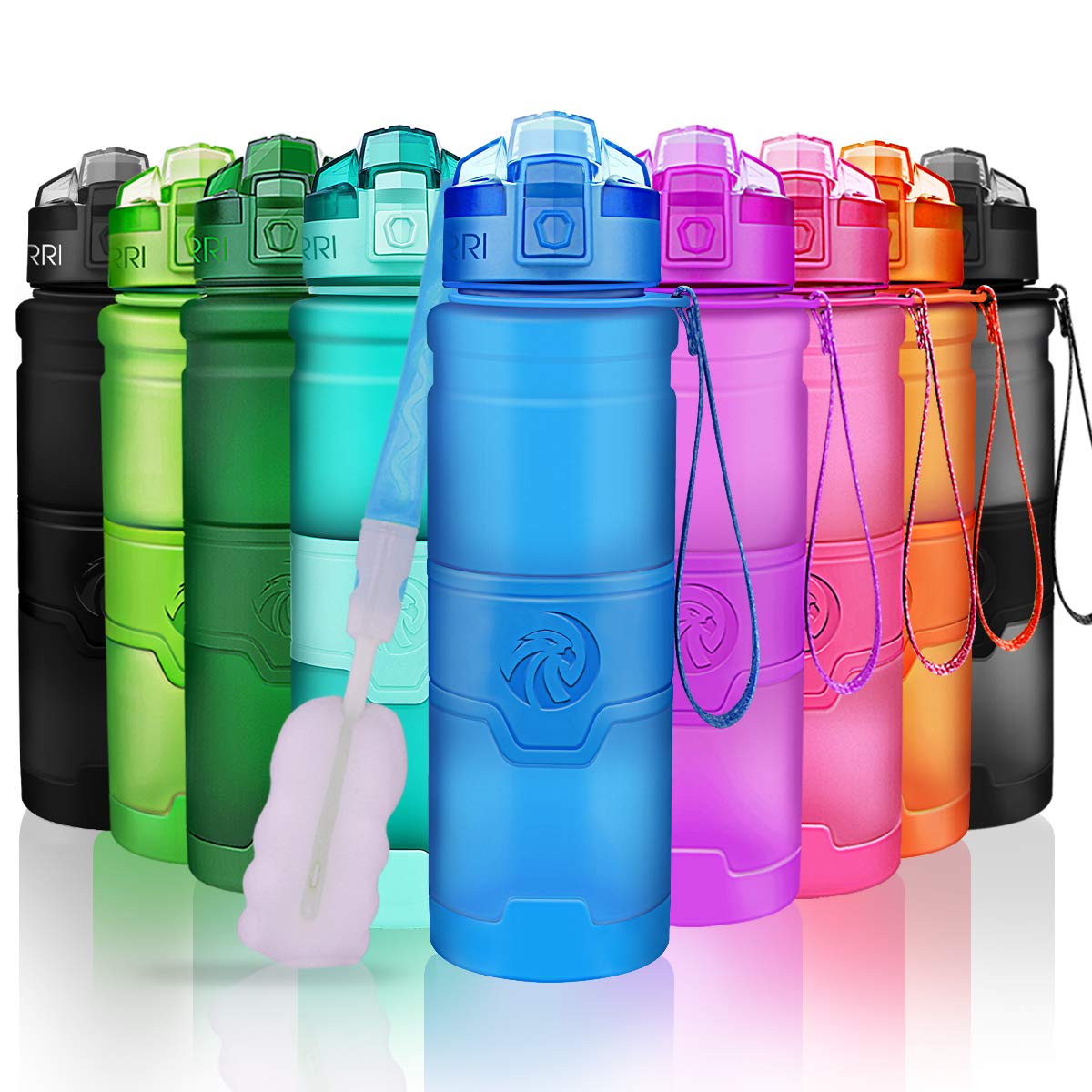 ZORRI Sports Water Bottle, 400/500/700ml/1L, BPA Free Leak Proof Tritan Lightweight Bottles for Outdoors,Camping,Cycling,Fitness,Gym,Yoga- Kids/Adults Drink Bottles with Filter, Lockable Pop Open Lid