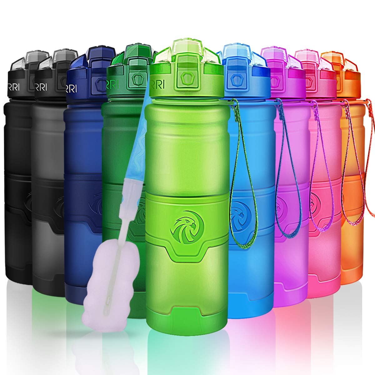 ZORRI Sports Water Bottle, 400/500/700ml/1L, BPA Free Leak Proof Tritan Lightweight Bottles for Outdoors,Camping,Cycling,Fitness,Gym,Yoga- Kids/Adults Drink Bottles with Filter, Lockable Pop Open Lid