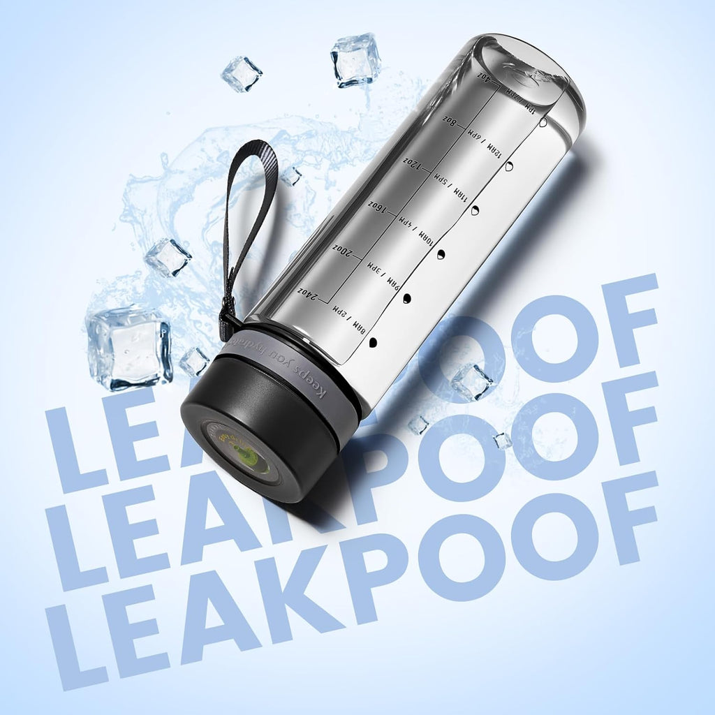 Plastic Water Bottles, 28oz Clear Water Bottle with Measurements, Wide Mouth Water Bottle with Strap, Gym Water Bottles for Men (Grey)