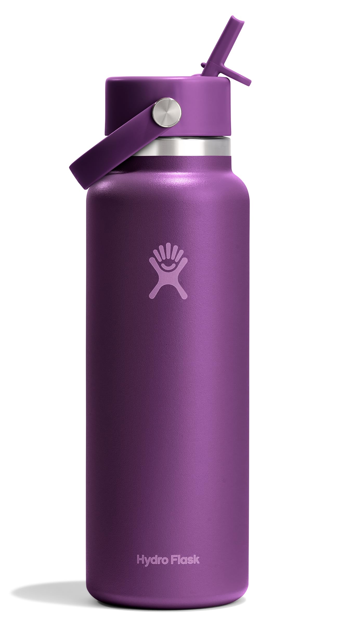 Hydro Flask Water Bottle - Insulated Stainless Steel - Wide Mouth Flex Straw Lid, Non-Spill, Leakproof and Refillable in 32 Oz Glimmer Pink