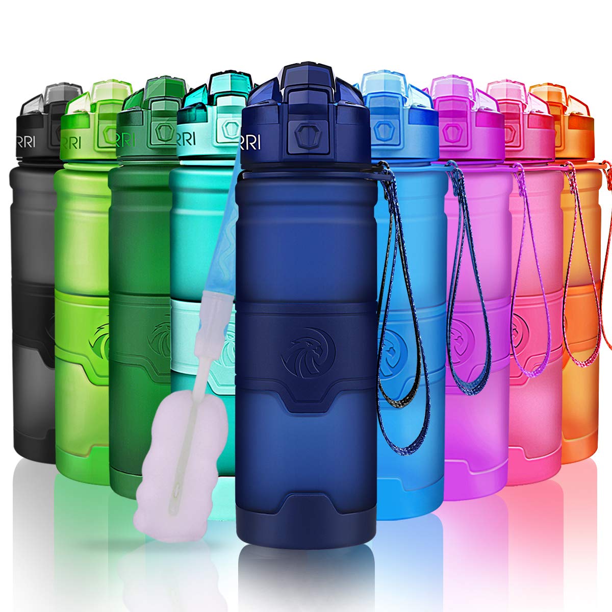 ZORRI Sports Water Bottle, 400/500/700ml/1L, BPA Free Leak Proof Tritan Lightweight Bottles for Outdoors,Camping,Cycling,Fitness,Gym,Yoga- Kids/Adults Drink Bottles with Filter, Lockable Pop Open Lid