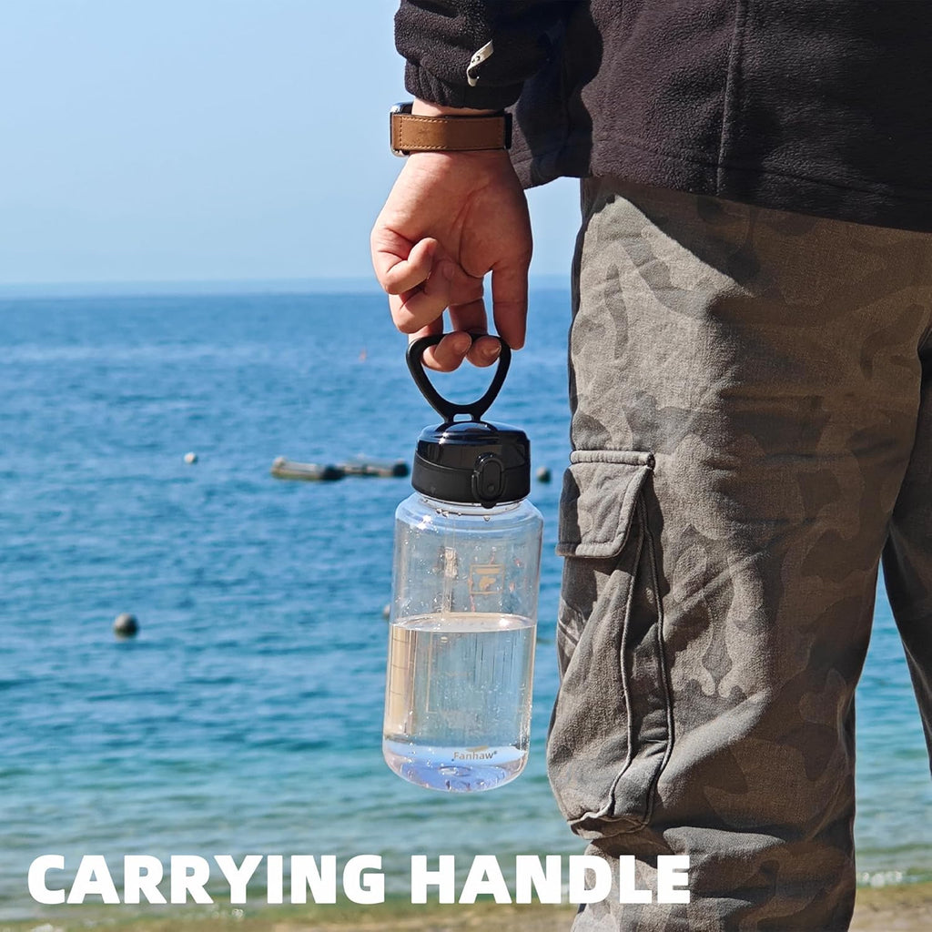 Fanhaw 32 Oz Clear Tritan Water Bottle, BPA-Free & Leak-Proof, Wide Mouth with Anti-dust Chug Lid, Reusable Plastic Bottle for Gym, Travel, School & Office (Clear&White)