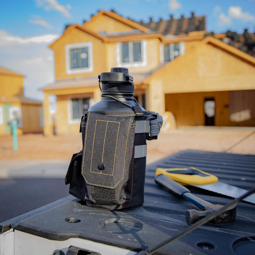 Iron Infidel Workforce Water Bottle - 64 oz Insulated Stainless Steel | Half Gallon Vacuum Water Jug | Paracord Handle, Removable Sleeve | Large Thermal Flask | Hiking, Camping, Workouts (Black)