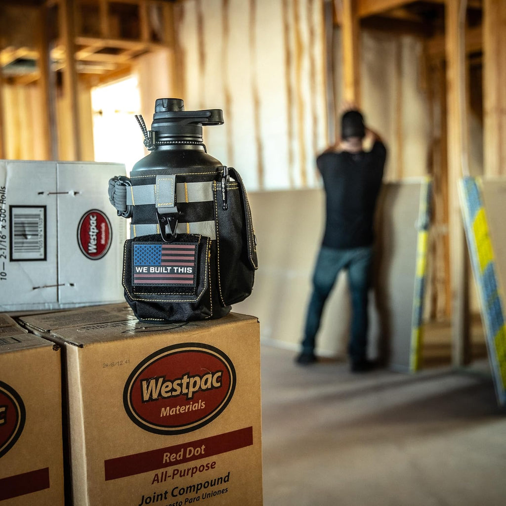 Iron Infidel Workforce Water Bottle - 64 oz Insulated Stainless Steel | Half Gallon Vacuum Water Jug | Paracord Handle, Removable Sleeve | Large Thermal Flask | Hiking, Camping, Workouts (Black)