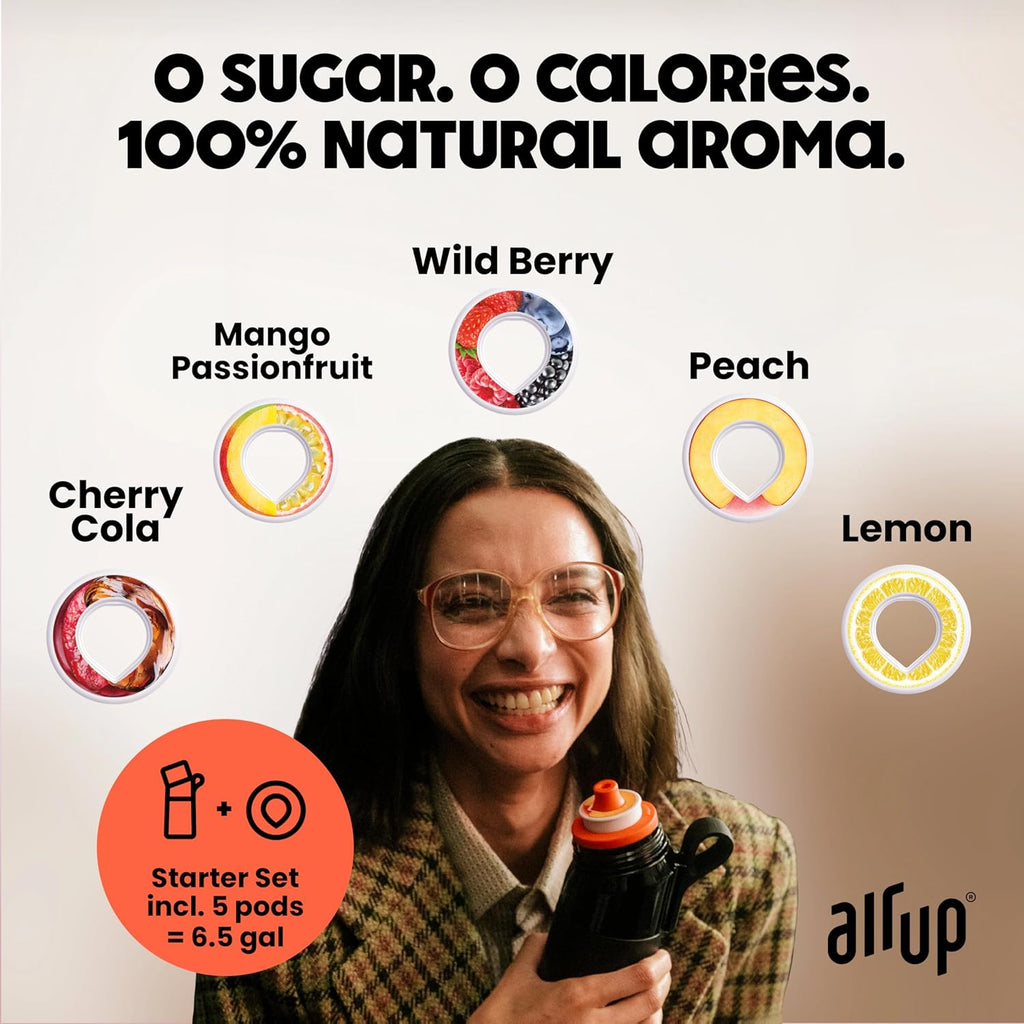 air up® water bottle (16oz) Steel Black + 5x pods Flavor Fiesta | Sugar free flavor pods & Water bottles with straw | Flavored water bottle