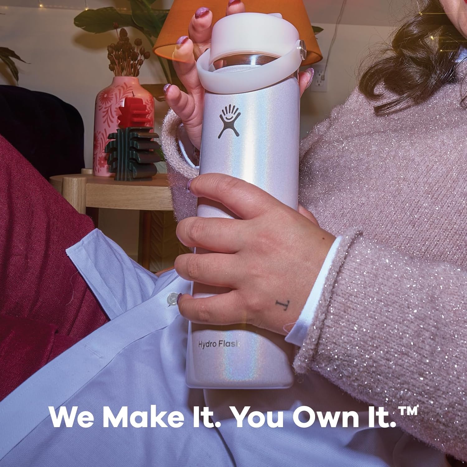 Hydro Flask Water Bottle - Insulated Stainless Steel - Wide Mouth Flex Straw Lid, Non-Spill, Leakproof and Refillable in 32 Oz Glimmer Pink