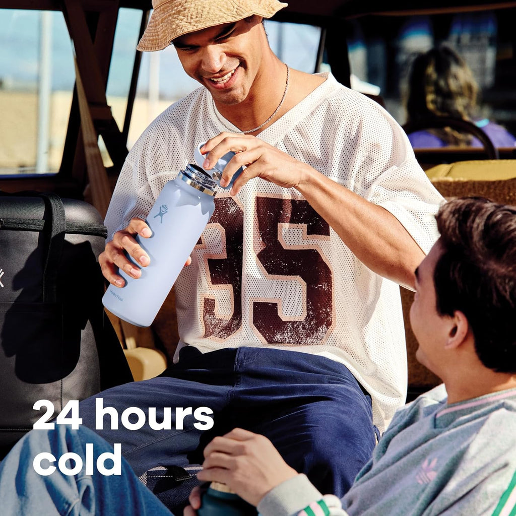 Hydro Flask Water Bottle - Insulated Stainless Steel - Wide Mouth Flex Straw Lid, Non-Spill, Leakproof and Refillable in 32 Oz Glimmer Pink