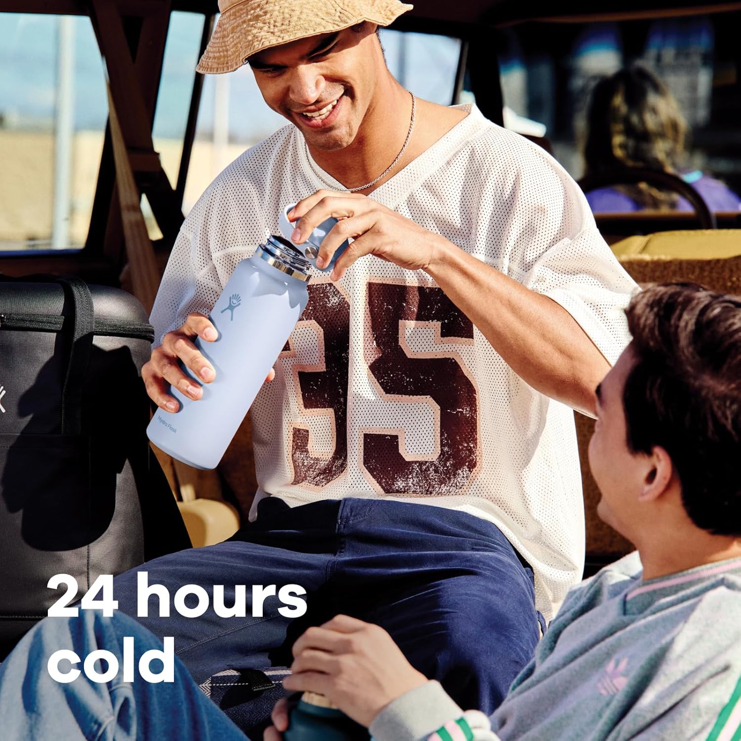 Hydro Flask Water Bottle - Insulated Stainless Steel - Wide Mouth Flex Straw Lid, Non-Spill, Leakproof and Refillable in 32 Oz Glimmer Pink