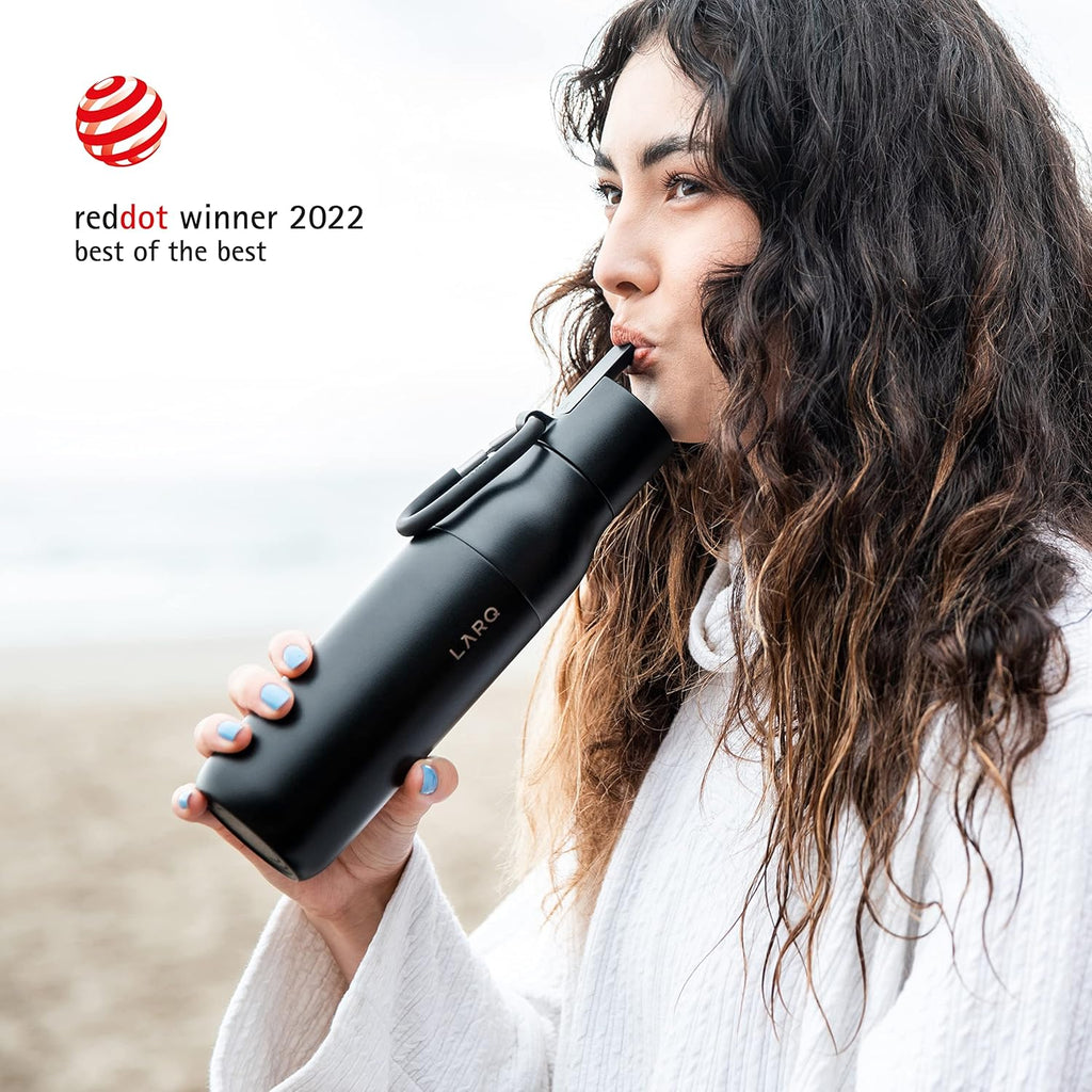 LARQ Bottle Filtered - Insulated Stainless Steel Water Bottle BPA Free with Nano Zero Technology and Long-Lasting Filters, Obsidian Black, 25oz